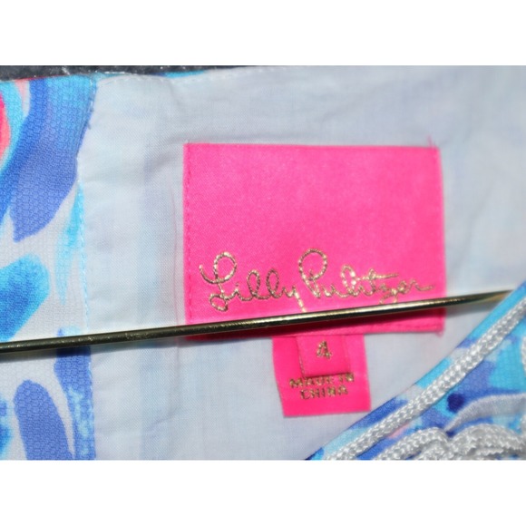 Lilly Pulitzer Gabby Dress Women 4 Blue Party Wave Breakwater Print Shift EUC - Picture 3 of 6